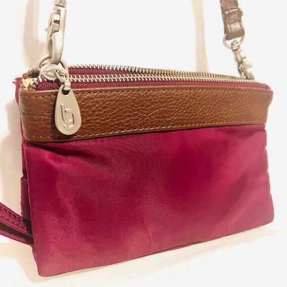Baggalini Crossbody Wallet/Wristlet-Nylon-Maroon/Tan-Lightweight-Trifold-Roomy - Picture 2 of 11